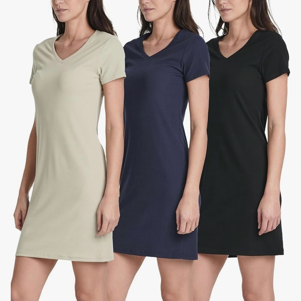 Set of Three V-Neck Ribbed Tshirt Dresses